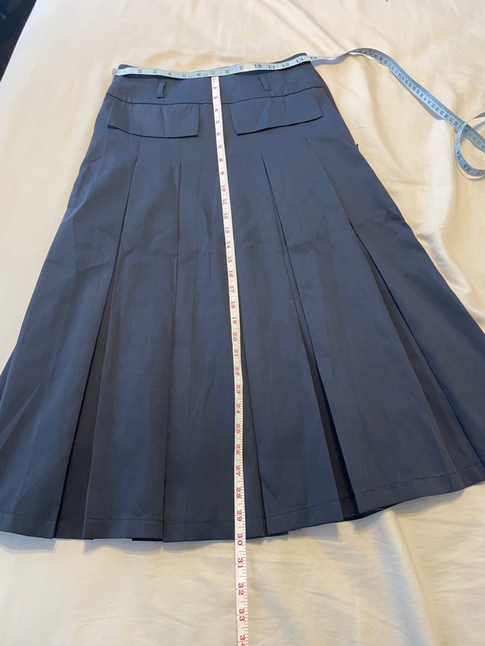 A-line Pleated Navy Midi Skirt - Picture 5 of 6